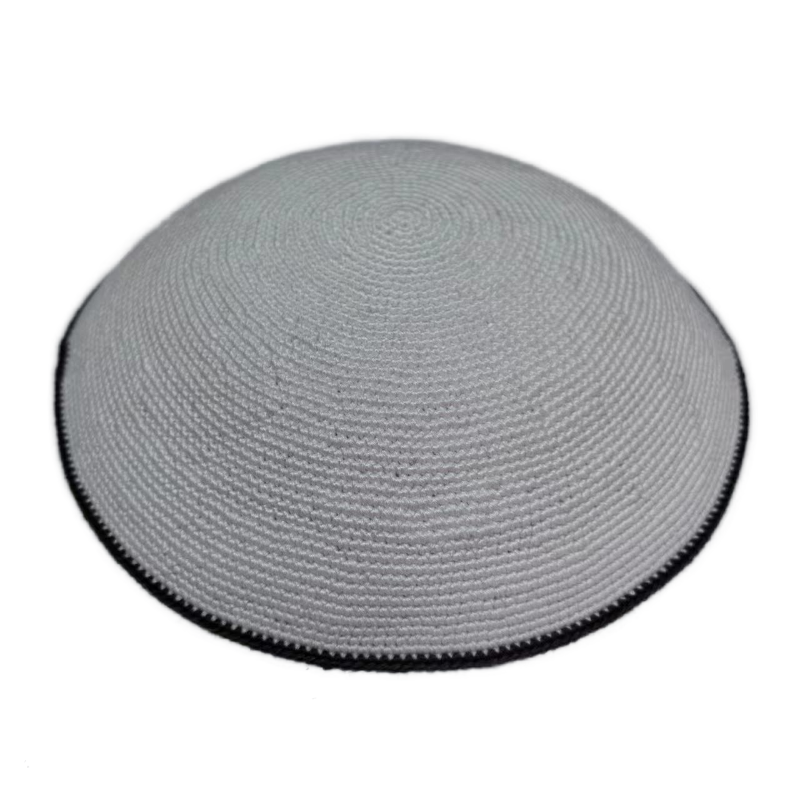 Factory custom fine gray knit Kippah, 100% cotton DMC hand-woven Kippah hat, DMC Kippah Yamaka Kippa Yarmulke skull hat