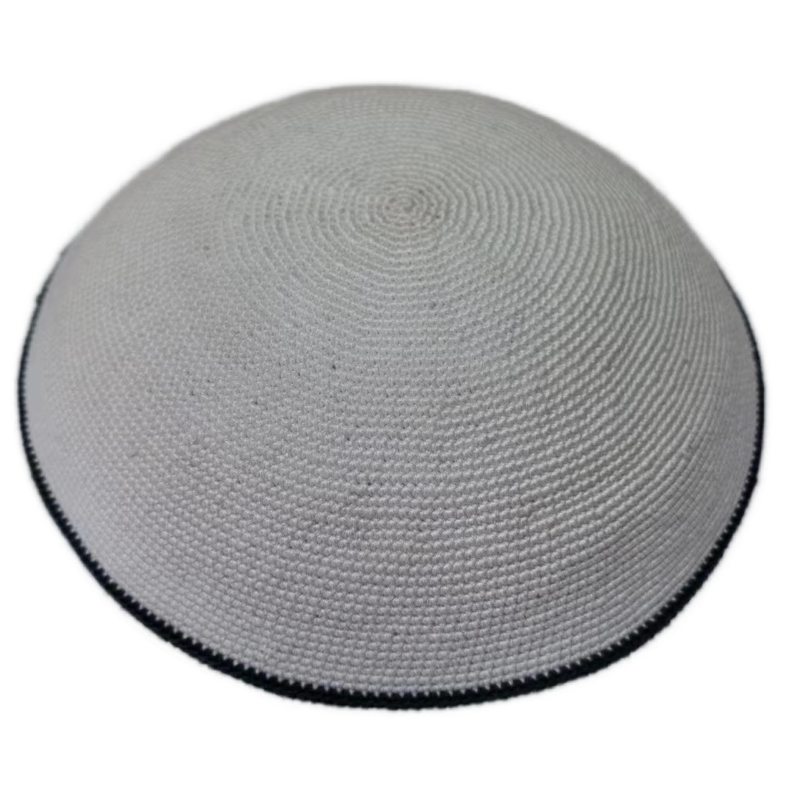 Factory custom fine gray knit Kippah, 100% cotton DMC hand-woven Kippah hat, DMC Kippah Yamaka Kippa Yarmulke skull hat