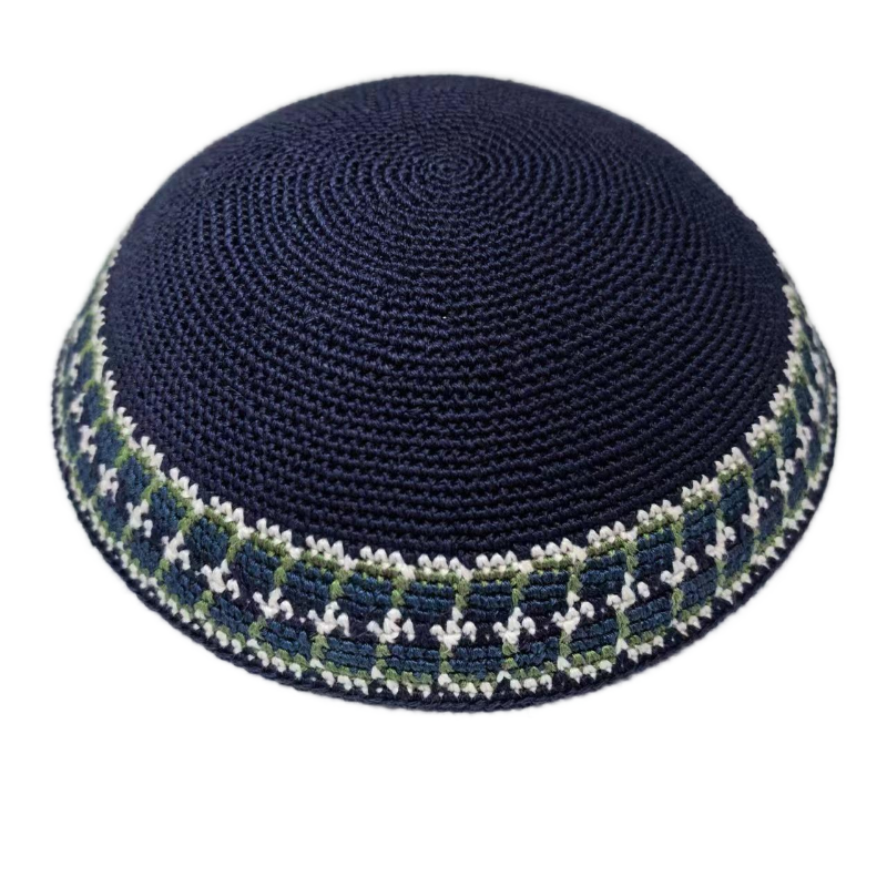Factory custom fine blue knit Kippah, 100% cotton DMC hand-woven Kippah hat, DMC Kippah Yamaka Kippa Yarmulke skull hat