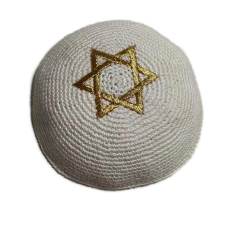 Factory custom fine gray and yellow knit Kippah, 100% cotton DMC hand-woven Kippah hat, DMC Kippah Yamaka Kippa Yarmulke skull hat