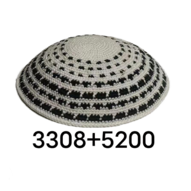 Factory custom fine gray and black knit Kippah, 100% cotton DMC hand-woven Kippah hat, DMC Kippah Yamaka Kippa Yarmulke skull hat
