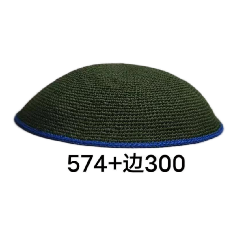 Factory custom fine dark green knit Kippah, 100% cotton DMC hand-woven Kippah hat, DMC Kippah Yamaka Kippa Yarmulke skull hat