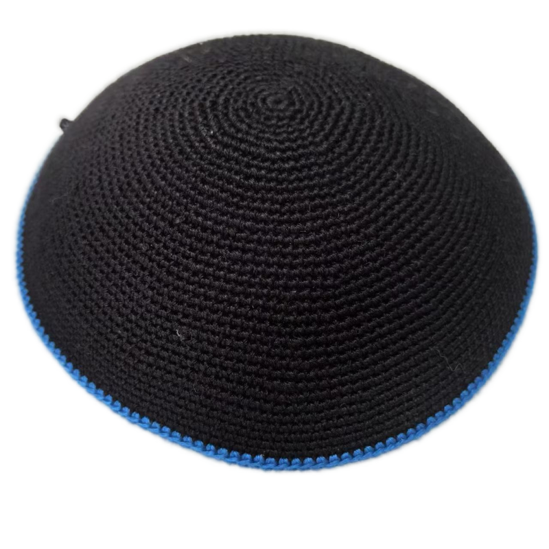 Factory custom fine  black knit Kippah, 100% cotton DMC hand-woven Kippah hat, DMC Kippah Yamaka Kippa Yarmulke skull hat