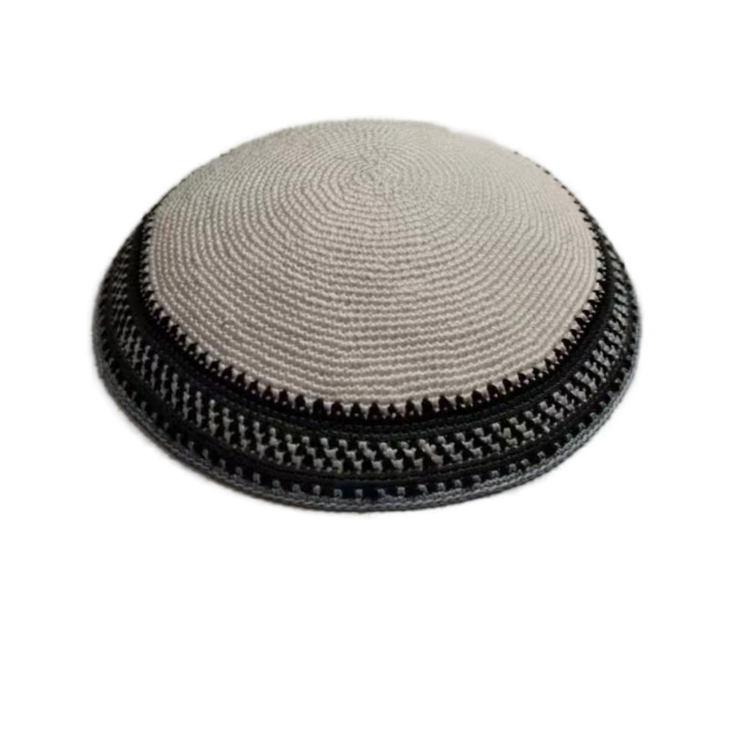 Factory custom fine gray knit Kippah, 100% cotton DMC hand-woven Kippah hat, DMC Kippah Yamaka Kippa Yarmulke skull hat