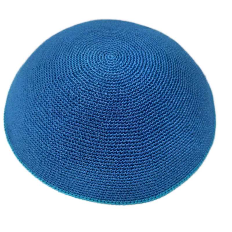 Factory custom fine blue knit Kippah, 100% cotton DMC hand-woven Kippah hat, DMC Kippah Yamaka Kippa Yarmulke skull hat