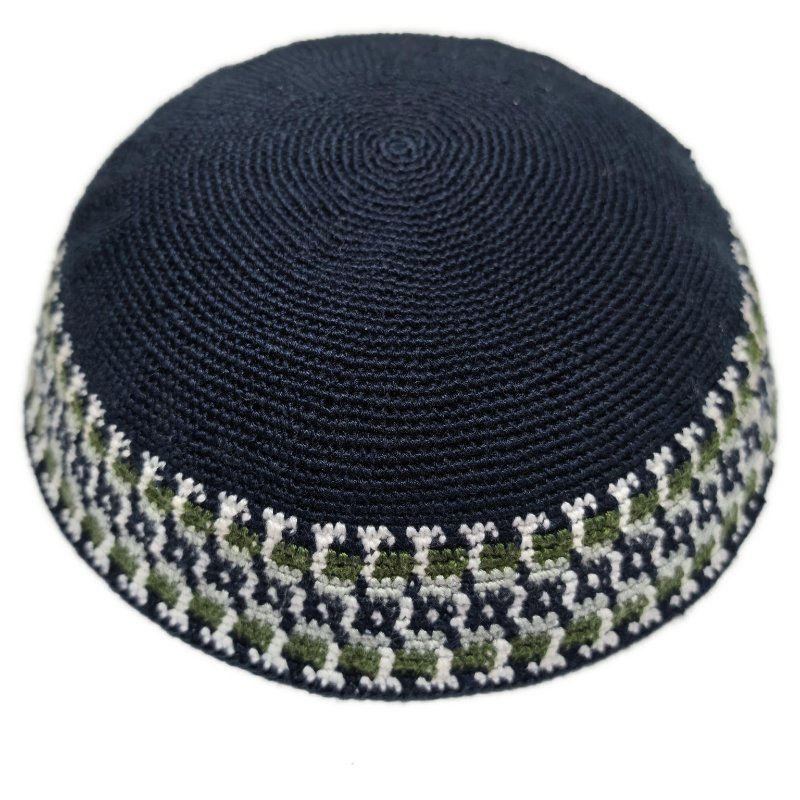 Factory custom fine dark blue knit Kippah, 100% cotton DMC hand-woven Kippah hat, DMC Kippah Yamaka Kippa Yarmulke skull hat