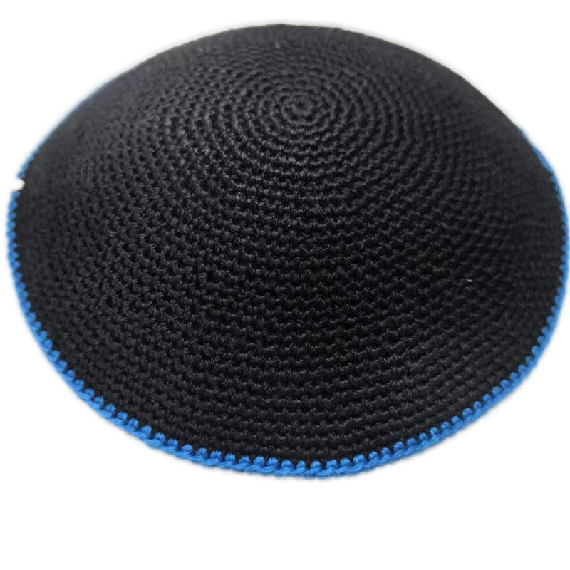Factory custom fine  black knit Kippah, 100% cotton DMC hand-woven Kippah hat, DMC Kippah Yamaka Kippa Yarmulke skull hat
