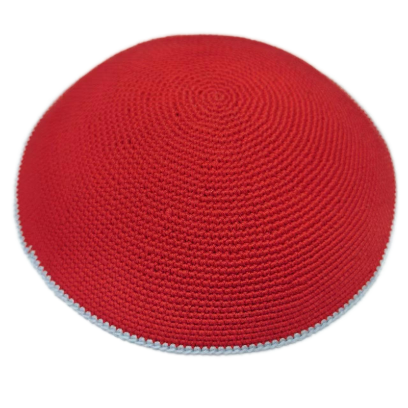 Factory custom fine red knit Kippah, 100% cotton DMC hand-woven Kippah hat, DMC Kippah Yamaka Kippa Yarmulke skull hat