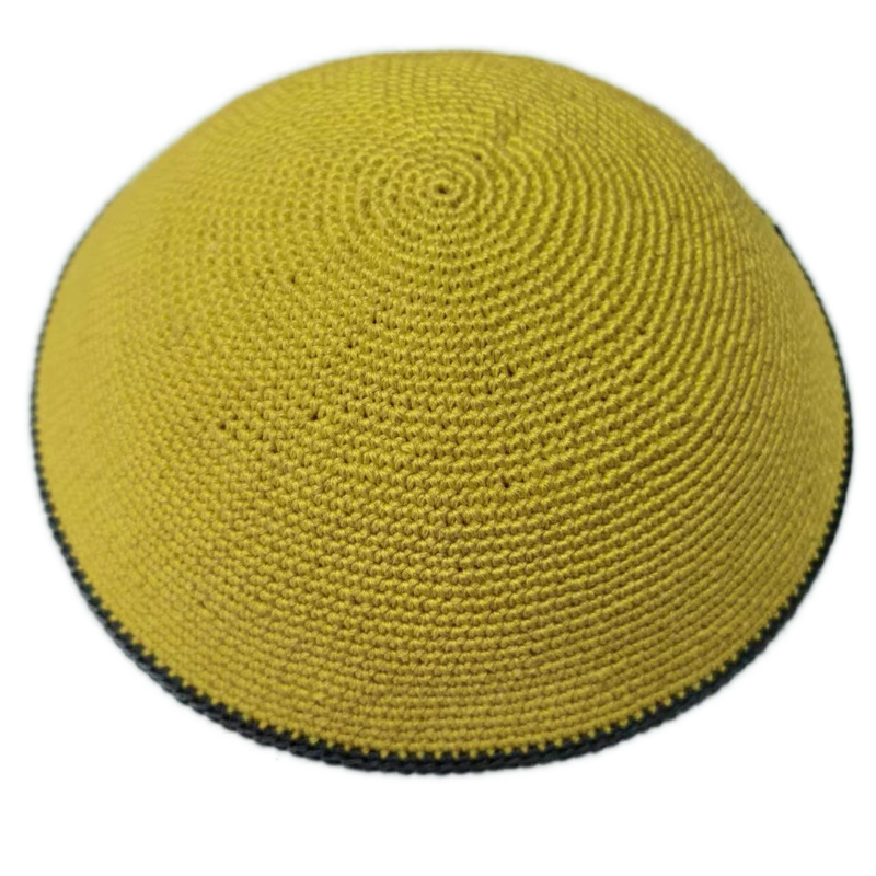 Factory custom fine yellow knit Kippah, 100% cotton DMC hand-woven Kippah hat, DMC Kippah Yamaka Kippa Yarmulke skull hat