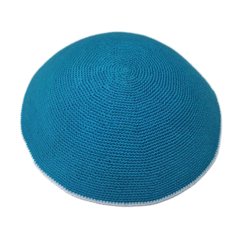 Factory custom fine blue knit Kippah, 100% cotton DMC hand-woven Kippah hat, DMC Kippah Yamaka Kippa Yarmulke skull hat