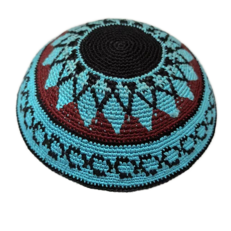 Factory custom fine colorful knit Kippah, 100% cotton DMC hand-woven Kippah hat, DMC Kippah Yamaka Kippa Yarmulke skull hat