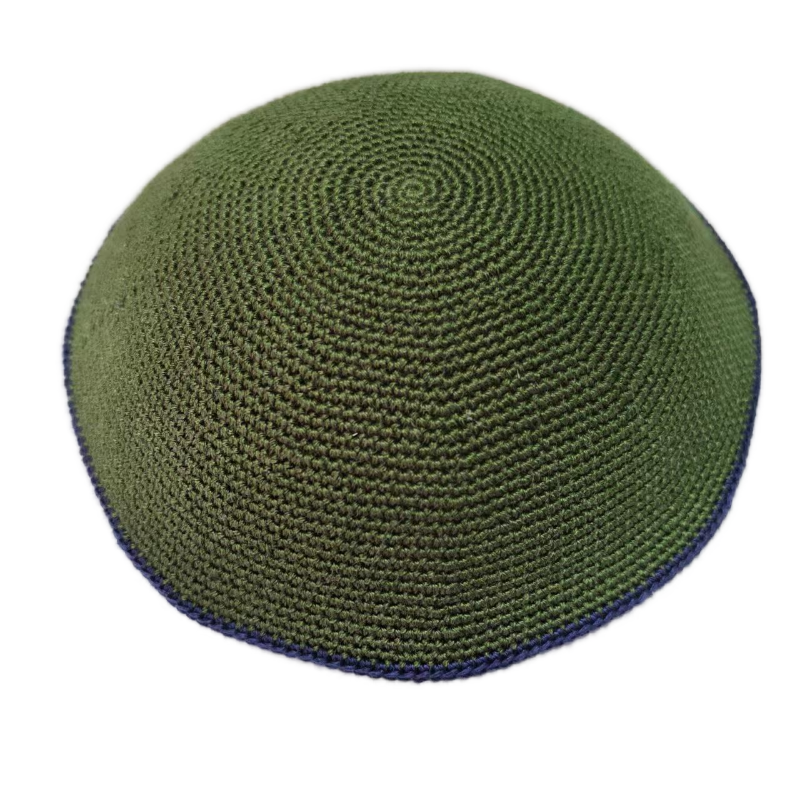 Factory custom fine green knit Kippah, 100% cotton DMC hand-woven Kippah hat, DMC Kippah Yamaka Kippa Yarmulke skull hat