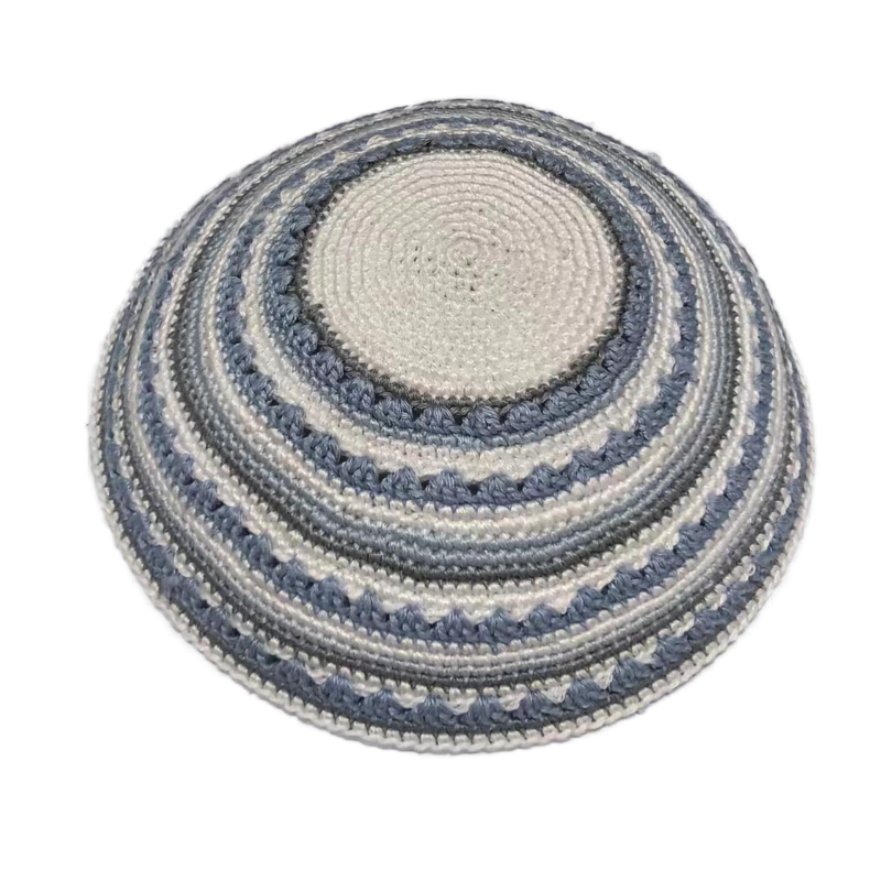 Factory custom fine gray and blue knit Kippah, 100% cotton DMC hand-woven Kippah hat, DMC Kippah Yamaka Kippa Yarmulke skull hat