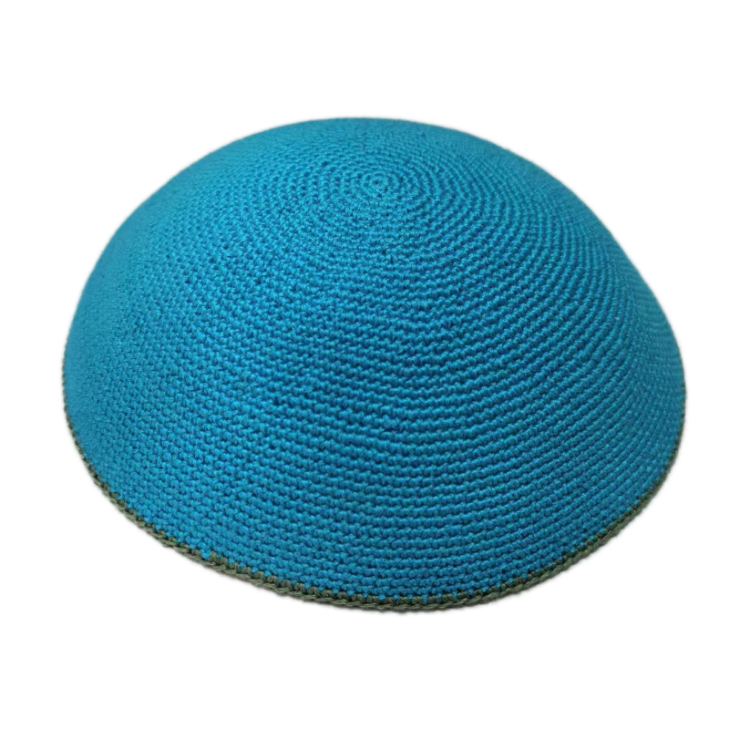 Factory custom fine blue knit Kippah, 100% cotton DMC hand-woven Kippah hat, DMC Kippah Yamaka Kippa Yarmulke skull hat