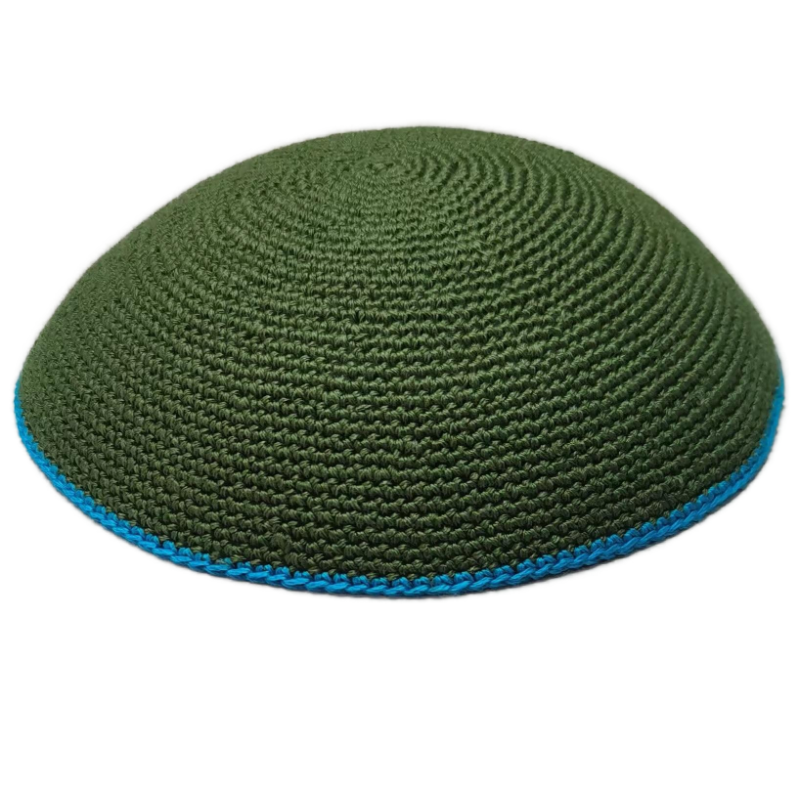 Factory custom fine green knit Kippah, 100% cotton DMC hand-woven Kippah hat, DMC Kippah Yamaka Kippa Yarmulke skull hat