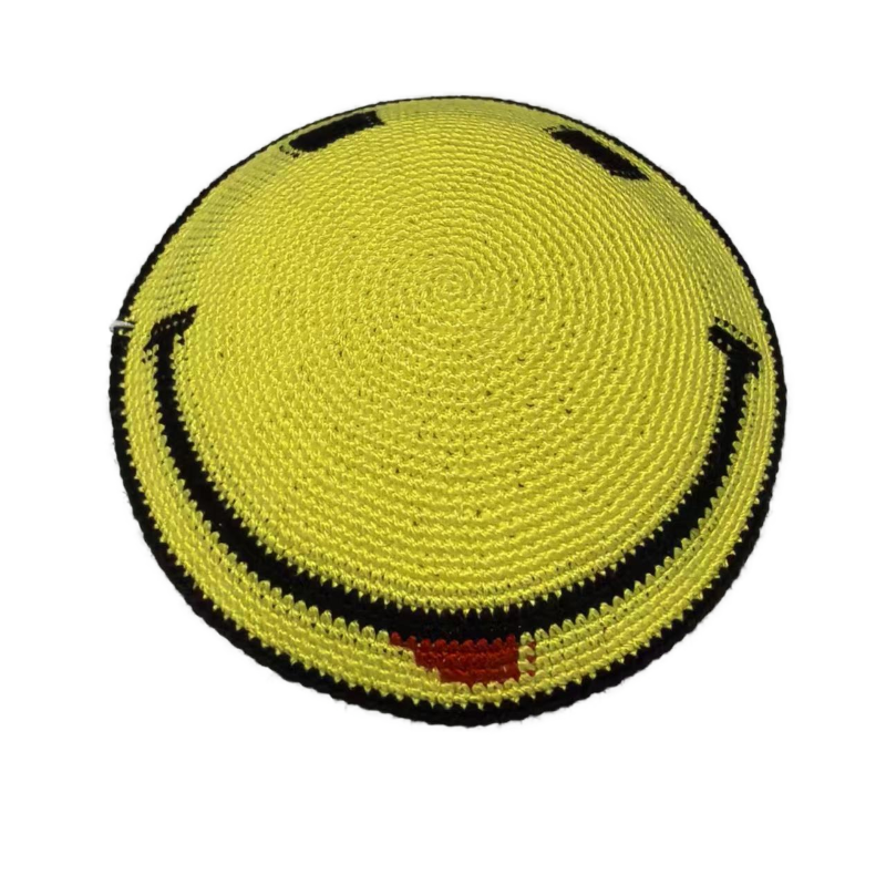 Factory custom fine yellow knit Kippah, 100% cotton DMC hand-woven Kippah hat, DMC Kippah Yamaka Kippa Yarmulke skull hat