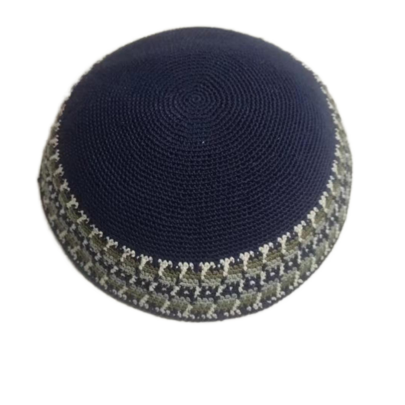 Factory custom fine dark blue knit Kippah, 100% cotton DMC hand-woven Kippah hat, DMC Kippah Yamaka Kippa Yarmulke skull hat