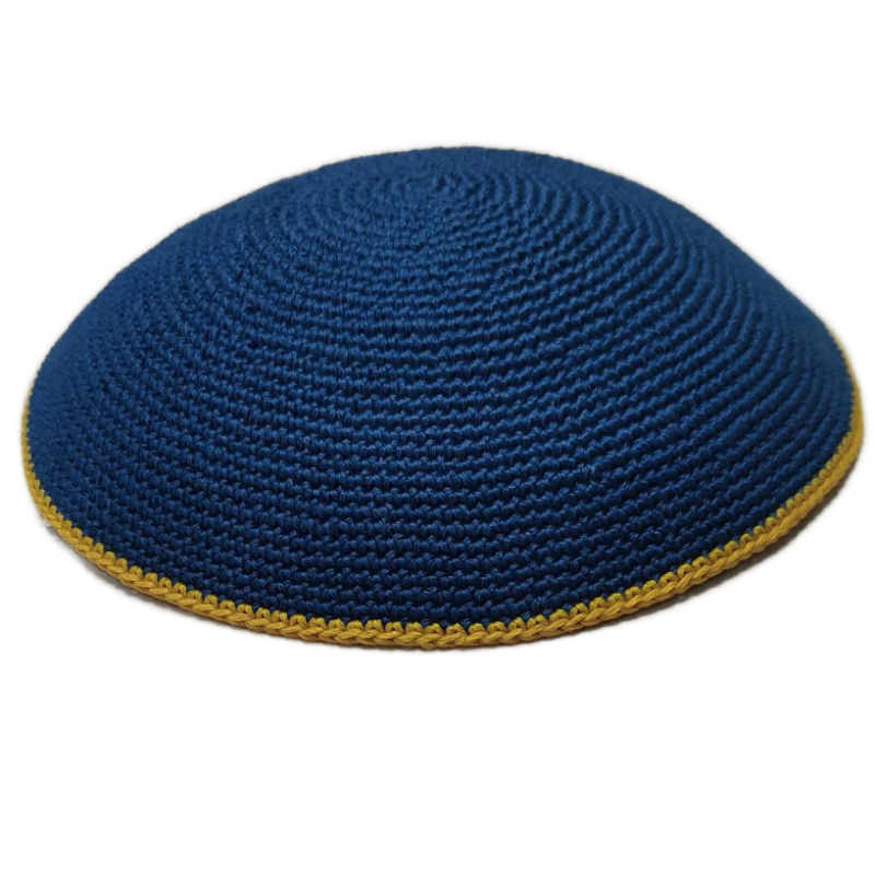 Factory custom fine dark blue knit Kippah, 100% cotton DMC hand-woven Kippah hat, DMC Kippah Yamaka Kippa Yarmulke skull hat