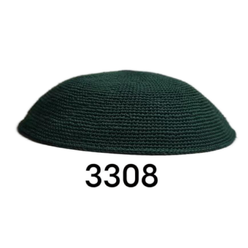 Factory custom fine dark green knit Kippah, 100% cotton DMC hand-woven Kippah hat, DMC Kippah Yamaka Kippa Yarmulke skull hat