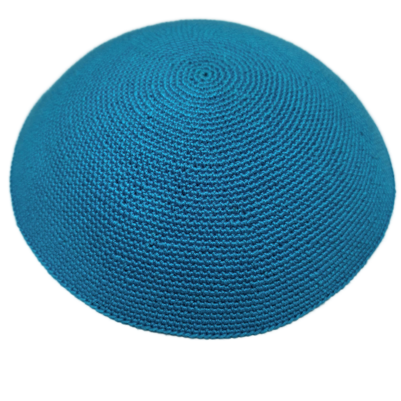 Factory custom fine blue knit Kippah, 100% cotton DMC hand-woven Kippah hat, DMC Kippah Yamaka Kippa Yarmulke skull hat