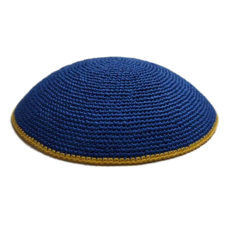 Factory custom fine dark blue knit Kippah, 100% cotton DMC hand-woven Kippah hat, DMC Kippah Yamaka Kippa Yarmulke skull hat