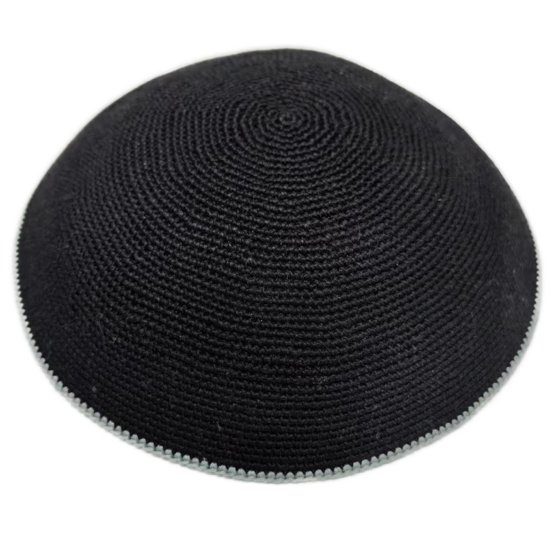 Factory custom fine  black knit Kippah, 100% cotton DMC hand-woven Kippah hat, DMC Kippah Yamaka Kippa Yarmulke skull hat