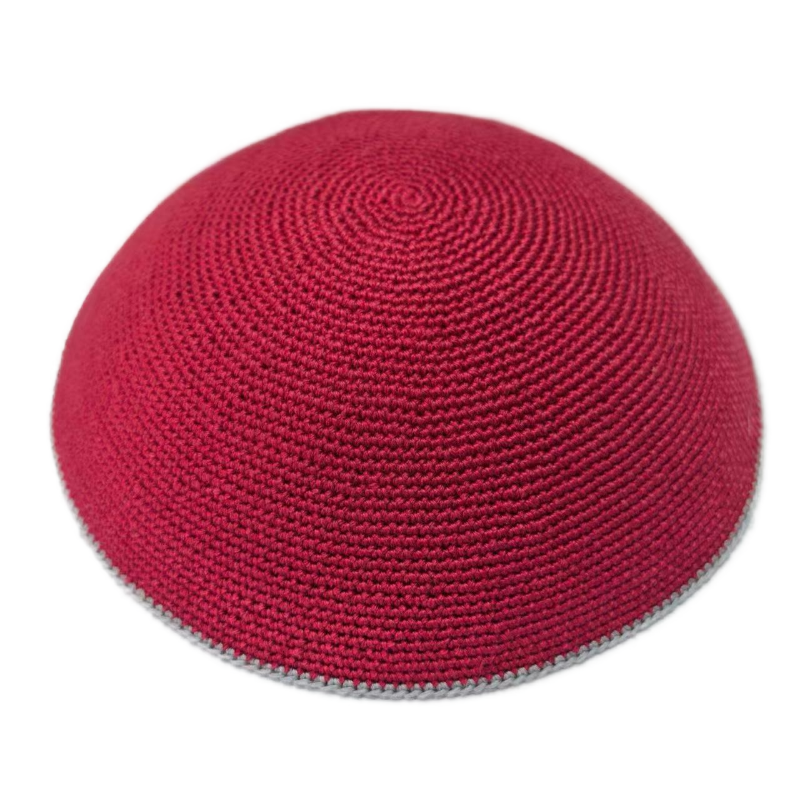 Factory custom fine red knit Kippah, 100% cotton DMC hand-woven Kippah hat, DMC Kippah Yamaka Kippa Yarmulke skull hat
