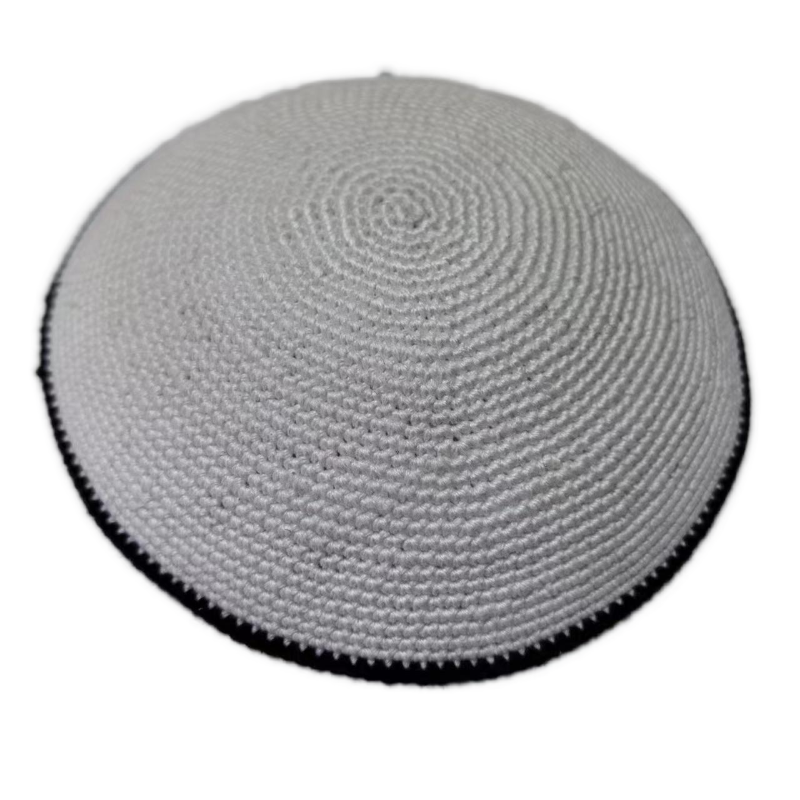 Factory custom fine gray  knit Kippah, 100% cotton DMC hand-woven Kippah hat, DMC Kippah Yamaka Kippa Yarmulke skull hat