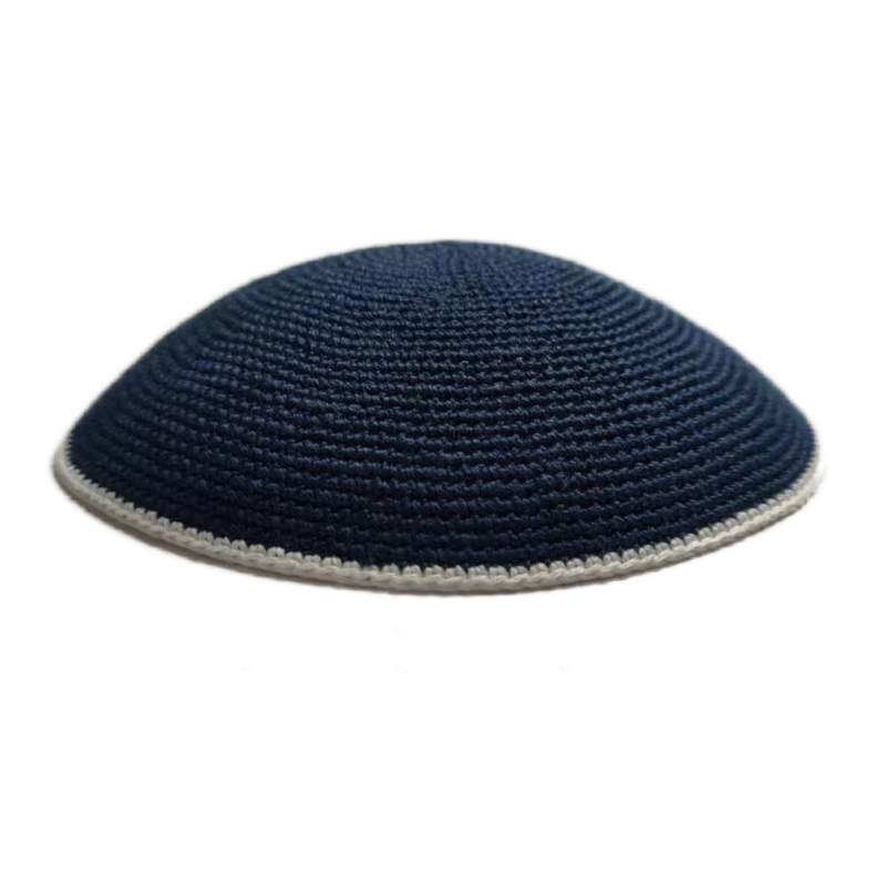 Factory custom fine dark blue knit Kippah, 100% cotton DMC hand-woven Kippah hat, DMC Kippah Yamaka Kippa Yarmulke skull hat