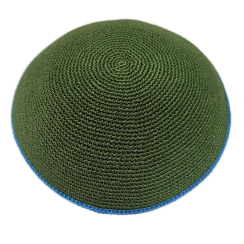 Factory custom fine dark green knit Kippah, 100% cotton DMC hand-woven Kippah hat, DMC Kippah Yamaka Kippa Yarmulke skull hat