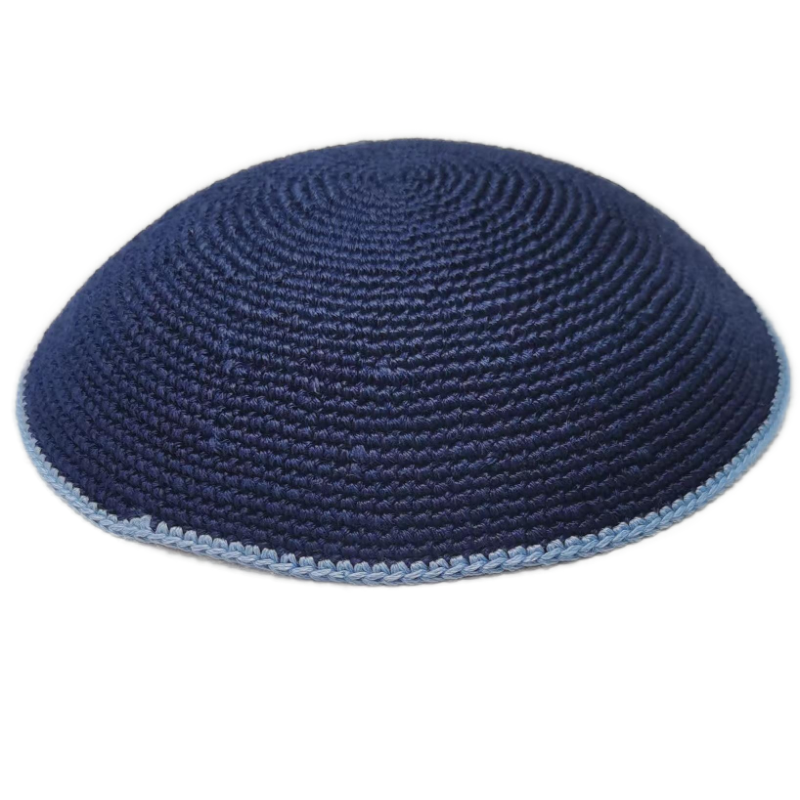 Factory custom fine dark blue knit Kippah, 100% cotton DMC hand-woven Kippah hat, DMC Kippah Yamaka Kippa Yarmulke skull hat