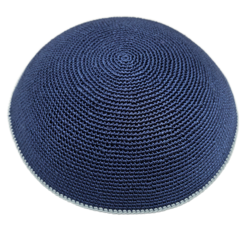 Factory custom fine blue knit Kippah, 100% cotton DMC hand-woven Kippah hat, DMC Kippah Yamaka Kippa Yarmulke skull hat
