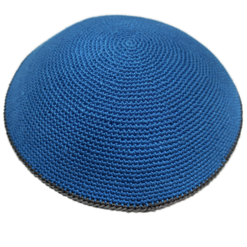 Factory custom fine blue knit Kippah, 100% cotton DMC hand-woven Kippah hat, DMC Kippah Yamaka Kippa Yarmulke skull hat