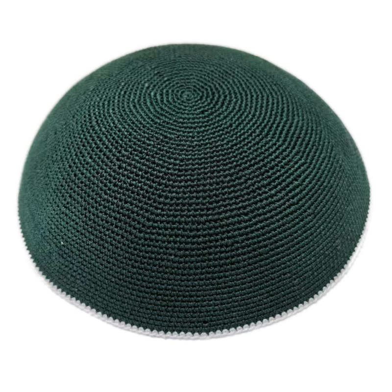 Factory custom fine green knit Kippah, 100% cotton DMC hand-woven Kippah hat, DMC Kippah Yamaka Kippa Yarmulke skull hat