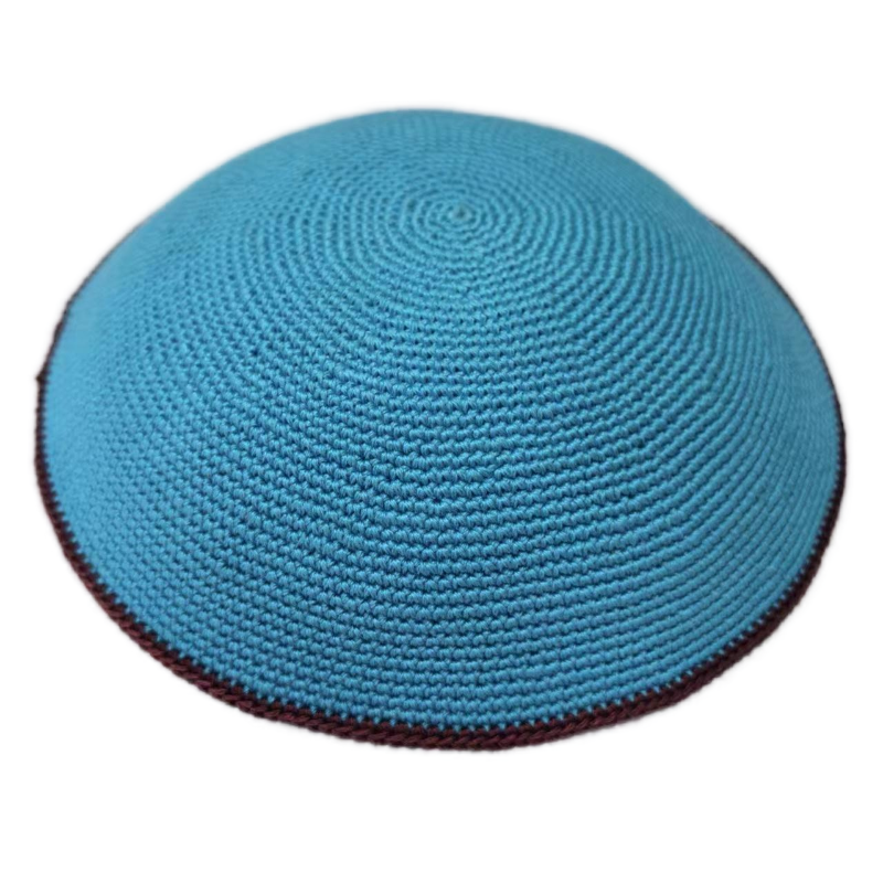 Factory custom fine blue knit Kippah, 100% cotton DMC hand-woven Kippah hat, DMC Kippah Yamaka Kippa Yarmulke skull hat