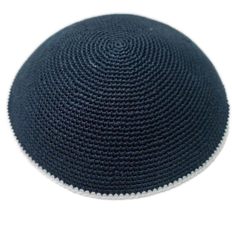 Factory custom fine blue knit Kippah, 100% cotton DMC hand-woven Kippah hat, DMC Kippah Yamaka Kippa Yarmulke skull hat