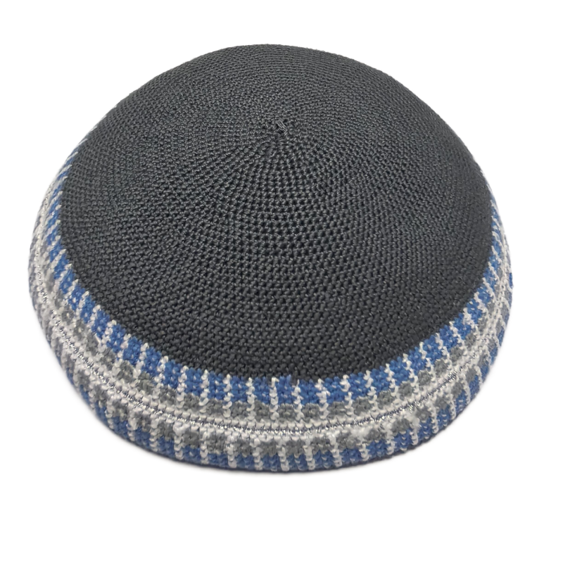 Factory custom fine gray black knit Kippah, 100% cotton DMC hand-woven Kippah hat, DMC Kippah Yamaka Kippa Yarmulke skull hat
