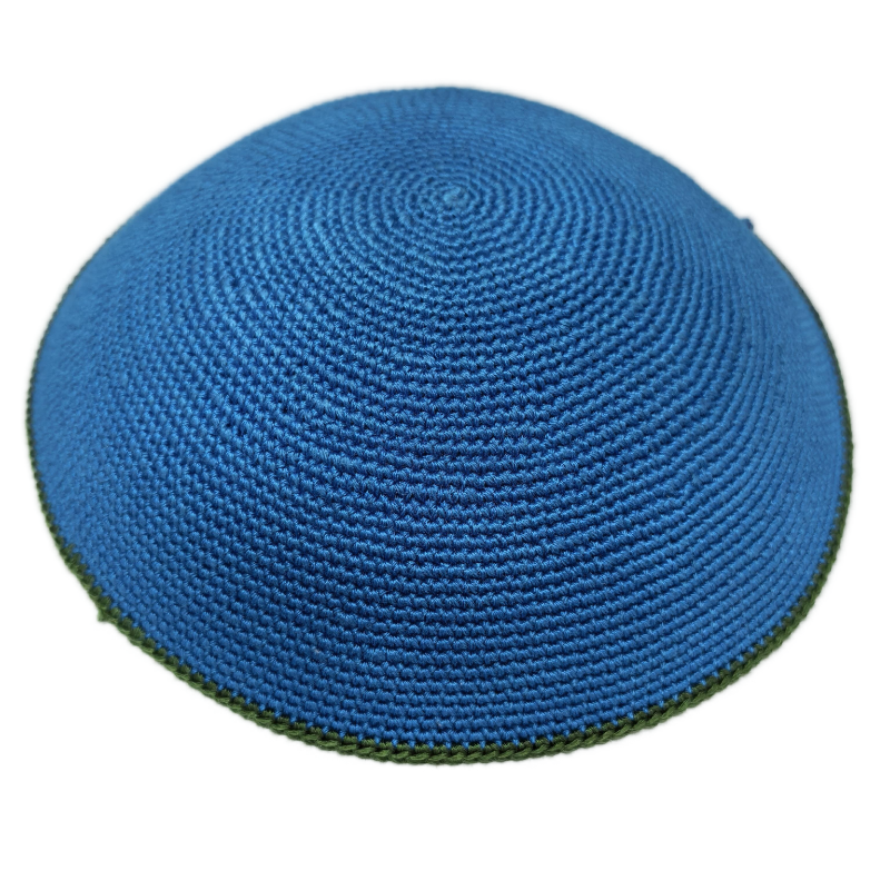 Factory custom fine blue knit Kippah, 100% cotton DMC hand-woven Kippah hat, DMC Kippah Yamaka Kippa Yarmulke skull hat