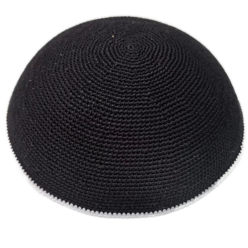 Factory custom fine  black knit Kippah, 100% cotton DMC hand-woven Kippah hat, DMC Kippah Yamaka Kippa Yarmulke skull hat