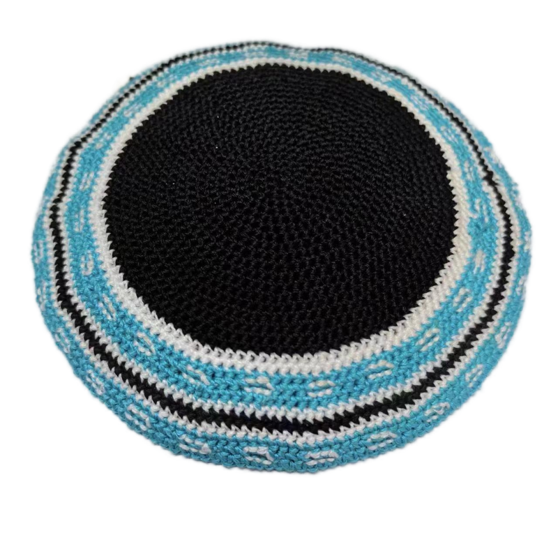 Factory custom fine colorful knit Kippah, 100% cotton DMC hand-woven Kippah hat, DMC Kippah Yamaka Kippa Yarmulke skull hat